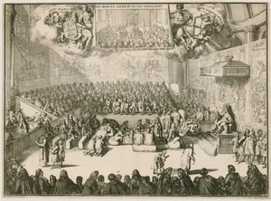 Une session à la Chambre des communes avec George II sur le trône - Johannes and Mortier, Cornelis Covens