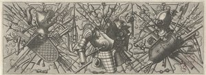Frise avec un casque, un bouclier et des armes croisées - Johannes of Lucas van Doetechum