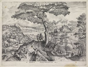 Paysage avec soldats au repos (série Grands paysages) - Johannes of Lucas van Doetechum
