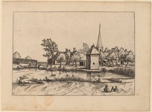Village de campagne avec église et pont - Johannes van Doetechum, the Elder and Lucas