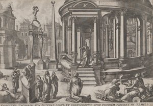 Zacharie sortant du temple, de la série Événements dans et autour du temple, vers 1572. Créateurs : Johannes van Doetecum I, Lucas van Doetecum - Johannes and Lucas van Doetecum