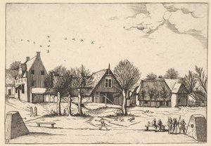 Village de campagne, archers au premier plan - Johannes van Doetecum I