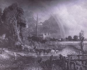 Cathédrale de Salisbury depuis les prés, Bibbys Annual - John (after) Constable