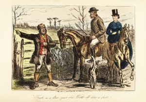 Un garde-chasse donnant des directions à un couple chassant le renard - John (after) Leech