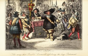 Oliver Cromwell retirant la masse de la Chambre des communes et dissolvant le Parlement croupion en 1653