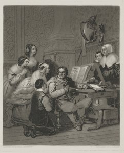 La Famille de Cromwell intercédant pour la vie de Charles Ier, gravure par Alfred Johannot