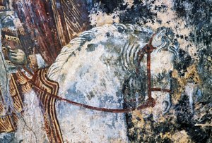Cheval, fresque endommagée au plafond de l
