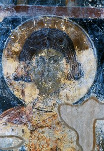 Saint, fresque dans la chapelle Saint-Nicolas, Maza, Crète, Grèce