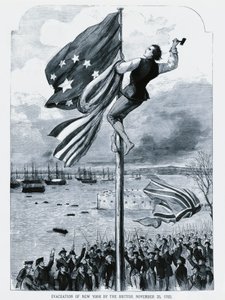 Les Britanniques abandonnant New York, alors que le drapeau américain est hissé, 25 novembre