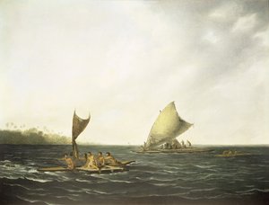 Canoës Tonga (huile sur toile) - John (attr. to) Webber