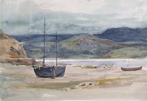 Scène de côte vallonnée avec bateaux, XIXe siècle