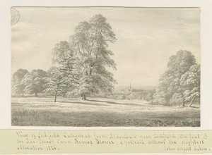 Cathédrale de Lichfield - Vue depuis Aldershaw (lointaine) : dessin sépia