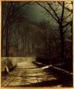 J.A.Grimshaw, Allée au clair de lune avec deux amoureux près d