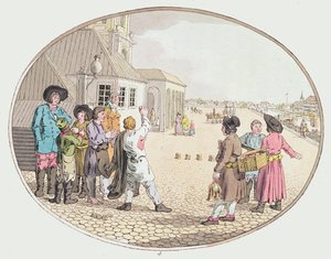 Scène de village russe, début du 19e siècle (gravure à la main)