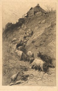 Paysage sans titre avec chèvres - John Austin Sands Monks