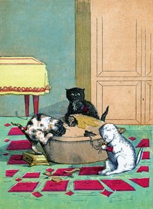 Trois petits chatons portant des mitaines et mangeant une tarte, Illustration de "Three Little Kittens" 1859
