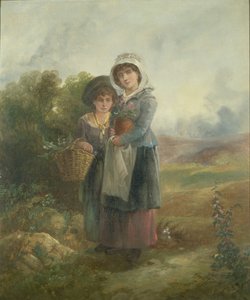 Deux filles de la campagne portant des fleurs