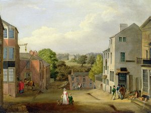 Scène de rue à Chorley, Lancashire, avec vue de Chorley Hall, vers 1790-1817 - John, Bird