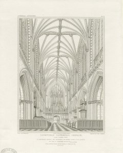 Intérieur de la cathédrale de Lichfield - Chœur : gravure, vers 1820 - John Britton