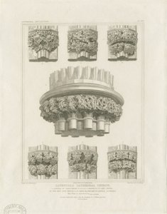 Intérieur de la cathédrale de Lichfield - Pilier cluster dans la salle capitulaire et supports dans la chapelle de la Vierge : gravure, nd [c. 1819] - John Britton
