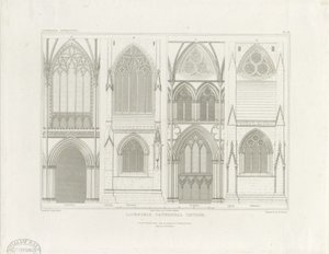 Intérieur de la cathédrale de Lichfield - Nef et chœur : gravure, vers 1819 - John Britton