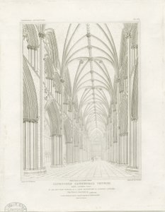 Intérieur de la cathédrale de Lichfield - Nef : gravure, vers 1819 - John Britton