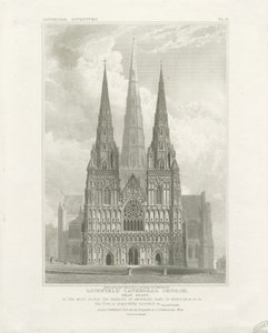 Cathédrale de Lichfield - Façade Ouest (gravure, vers 1820)