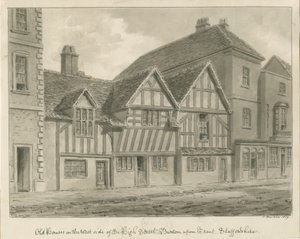 Burton-upon-Trent - Vieilles Maisons sur High Street (dessin sépia, 1839)