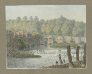 Burton-upon-Trent Bridge and Town: aquarelle - John Buckler