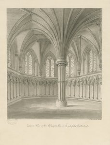Intérieur de la cathédrale de Lichfield - Salle capitulaire: dessin sépia - John Buckler