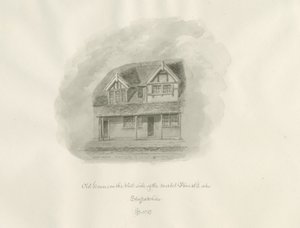 Leek Town - Vieilles maisons sur la place du marché : dessin sépia