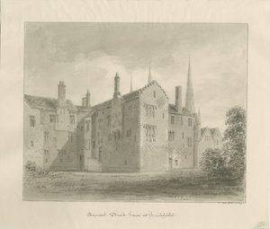 Lichfield - Vieille maison dans The Close : dessin sépia - John Buckler