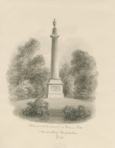 Sandon - Monument à William Pitt : dessin au lavis sépia - John Buckler