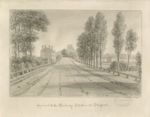 Stafford - Approche de la gare : dessin sépia
