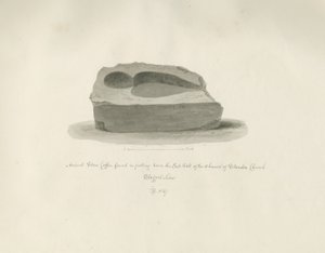 Église de Standon : Ancien cercueil en pierre : dessin sépia, 1847