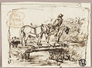 Esquisse de chevaux traversant un pont