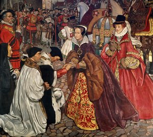 La reine Mary (1516-58) et la princesse Elizabeth (1533-1603) entrant à Londres, 1553, 1910