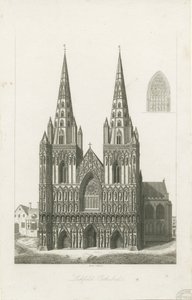Cathédrale de Lichfield - Façade ouest : gravure, début 19e siècle