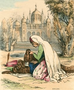 La Belle découvrant la bête dans le jardin