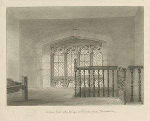 Pillaton Hall - Intérieur de la chapelle : dessin sépia, 1841 - John Chessell Buckler
