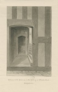 Pillaton Hall - Intérieur de la maison de la porte: dessin sépia