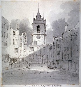 Église Saint-Gilles sans Cripplegate depuis Fore Street, Londres, 1790