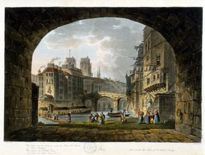 Paris : Pont de Châtelet et Hôtel-Dieu - dans « Paris vu par J.C. Matttes », ed. Miller, Londres - John Claude Nattes