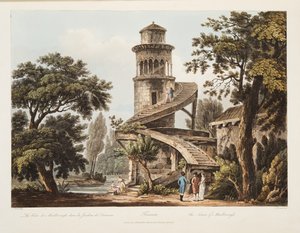 Trianon, La Tour de Marlborough, illustration de Versailles, Paris et Saint Denis, pub. 1809 - John Claude Nattes