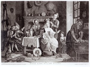La haute vie en bas des escaliers, gravé par Caldwell, publié en 1772 - John Collet