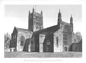 Monastère de Tewkesbury, Gloucestershire, vue N. O., début du 19e siècle
