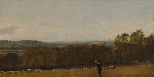 Un berger dans un paysage regardant à travers Dedham Vale vers Langham, vers 1811