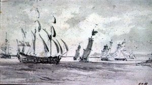 Navires par vent frais sur la Tamise ou la Medway