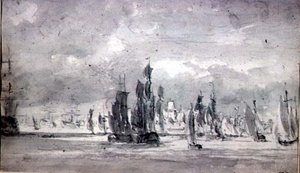 Navires sous un ciel nuageux sur la Tamise