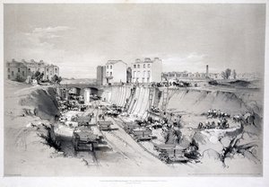 Construction des murs de soutènement à Park Street, Camden Town, 1836 - John Cooke Bourne